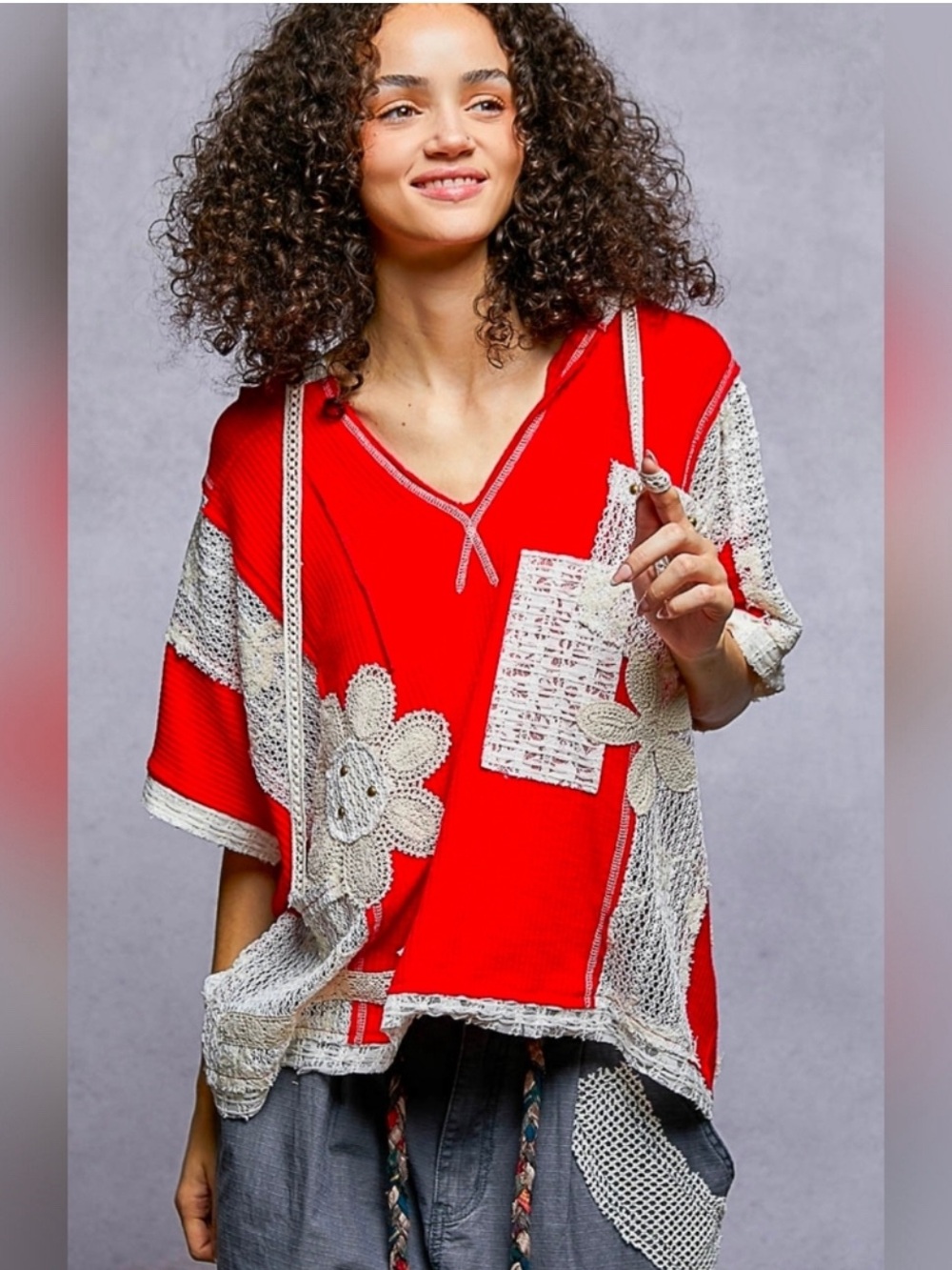 POL Floral Crochet Hooded Tee - Picture 7 of 8
